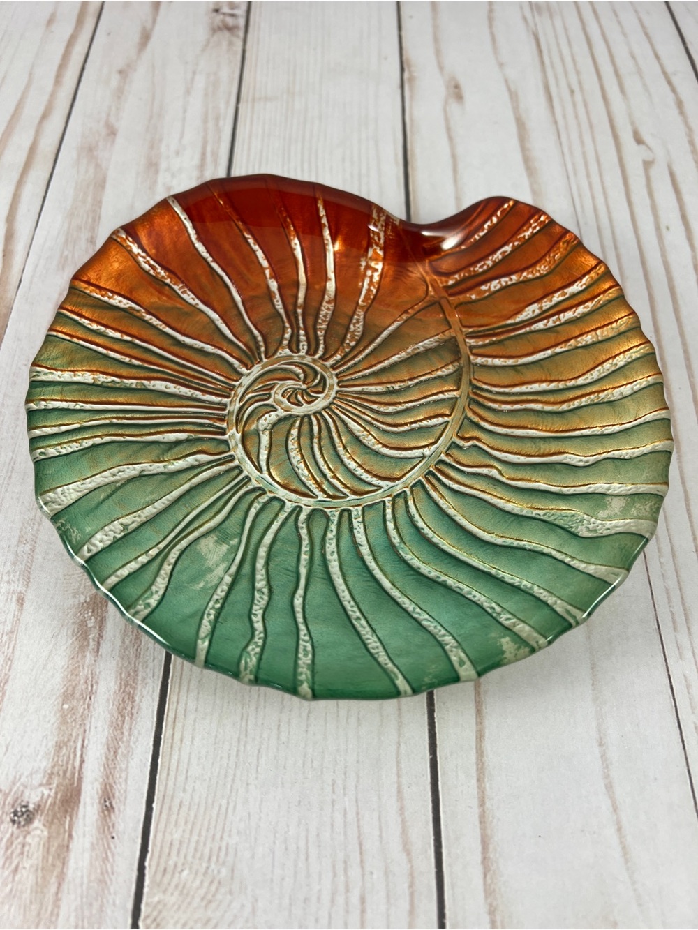 VTG Fritz & Floyd Colorful Sea Shell Jewelry Trinket Glass Ocean Plate 7”